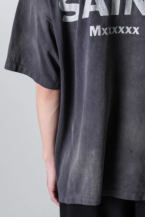 SAINT Mxxxxxx × EVANGELION NEON GNSIS TEE/BLK co-branded Neon Genesis Evangelion distressed short-sleeves, washed black S-XL, vintage NEW VINTAGE, top printing technology, garment dyeing, re-washed, distressed, correct co-branded main mark/washing mark
